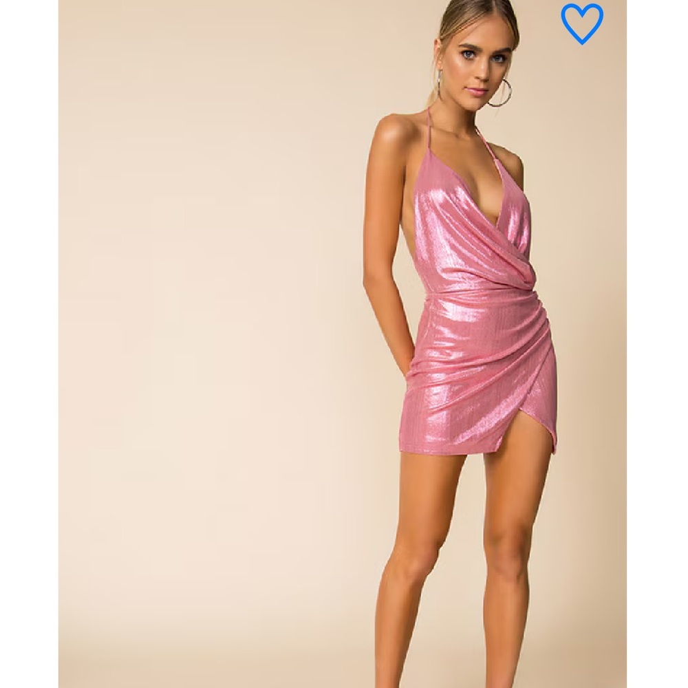 Superdown miss wrap front dress pink